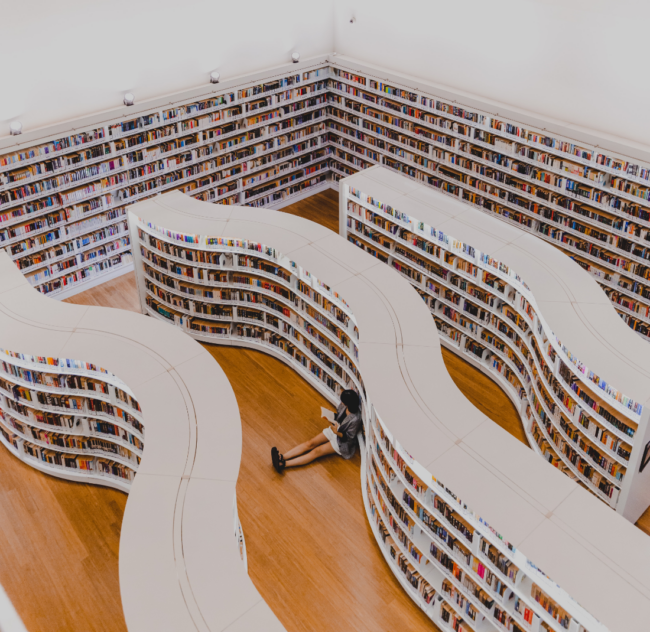 Person sitting in a library